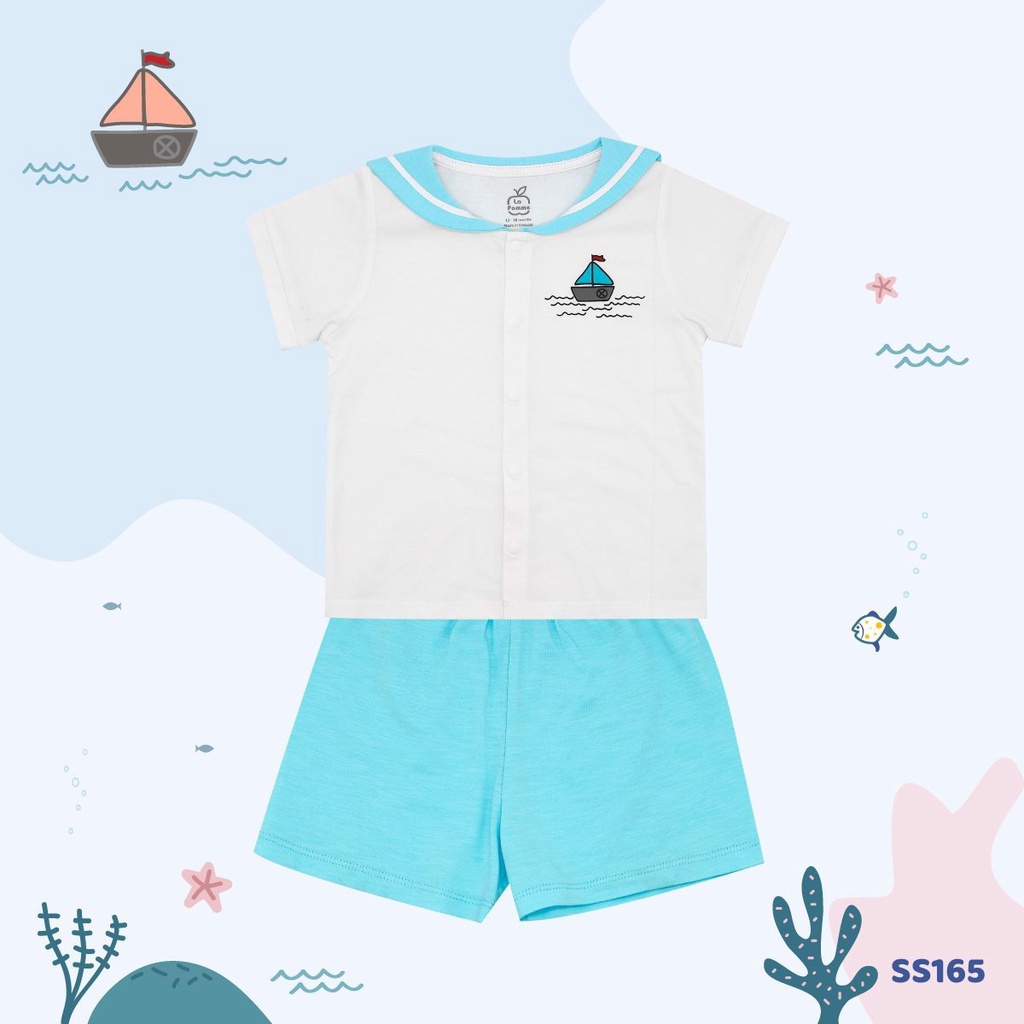 Bộ quần áo La Pomme ngắn tay lính thủy dễ thương cho bé gái 6 tháng đến 5 tuổi chất liệu modal SS165