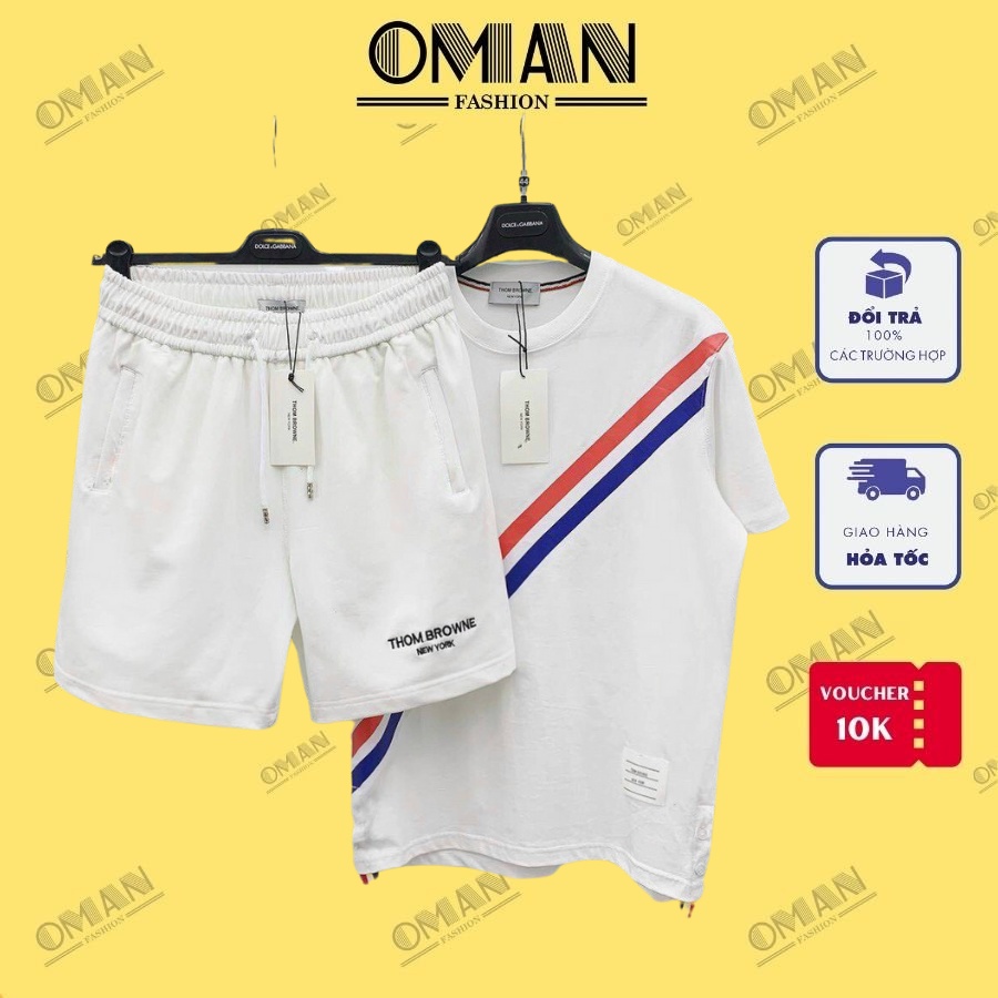 Bộ quần áo nam THOM BROWNE sọc chéo cổ tròn mặc hè chất thun co giãn 4 chiều - OMAN BH32