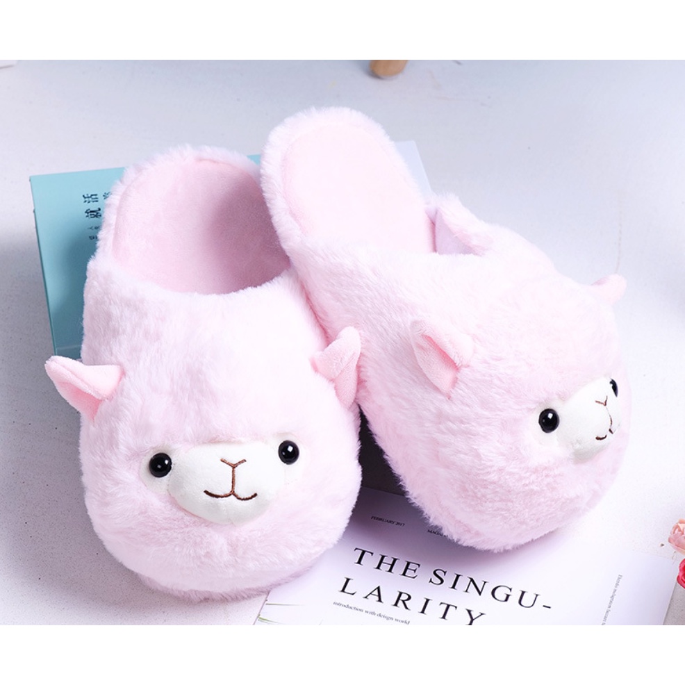 Dép bông đi trong nhà hình chú cừu siêu cute Dép lông mang văn phòng giữ ấm chân siêu xinh