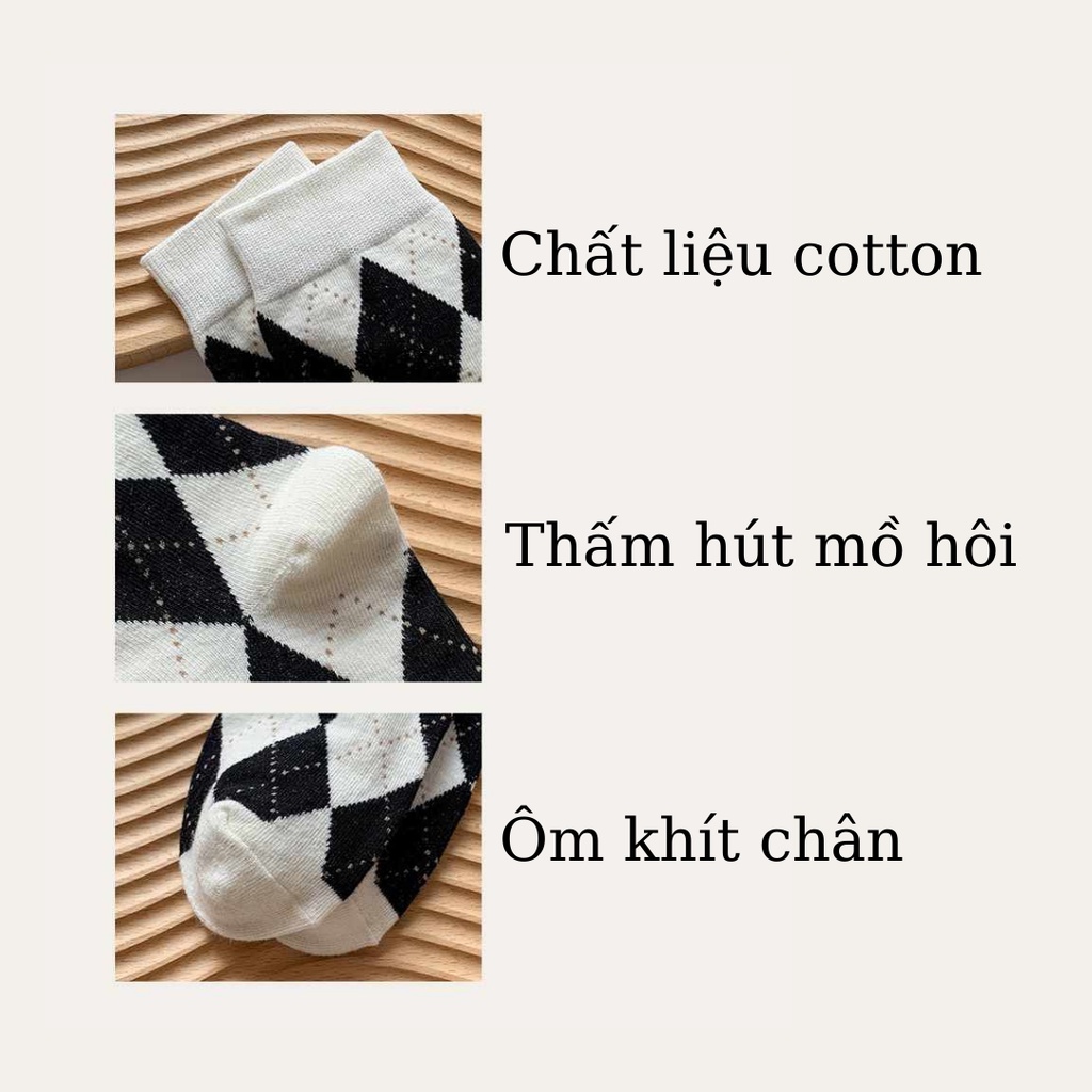 Tất vớ cổ cao hoạ tiết quả tám cotton dày dặn phong cách Hàn Quốc HAMYN