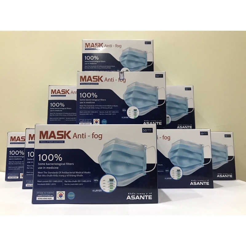 [Mã LIFEXANH03 giảm 10% đơn 500K] Khẩu trang y tế kháng khuẩn 4 lớp ASANTE hộp 50 chiếc