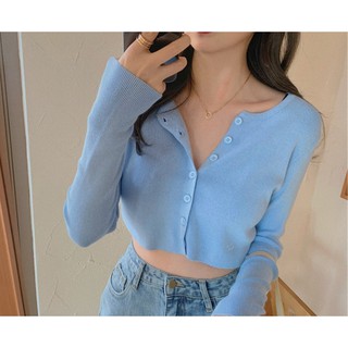 Áo croptop dài tay len dệt kim mỏng