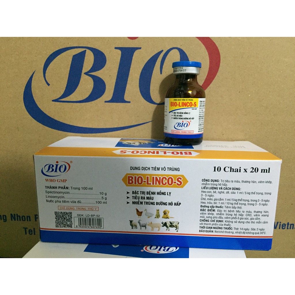 BIO-LINCO S Chai 20ml. Chó, mèo, gà nhiễm trùng hô hấp CRD, tiêu chảy