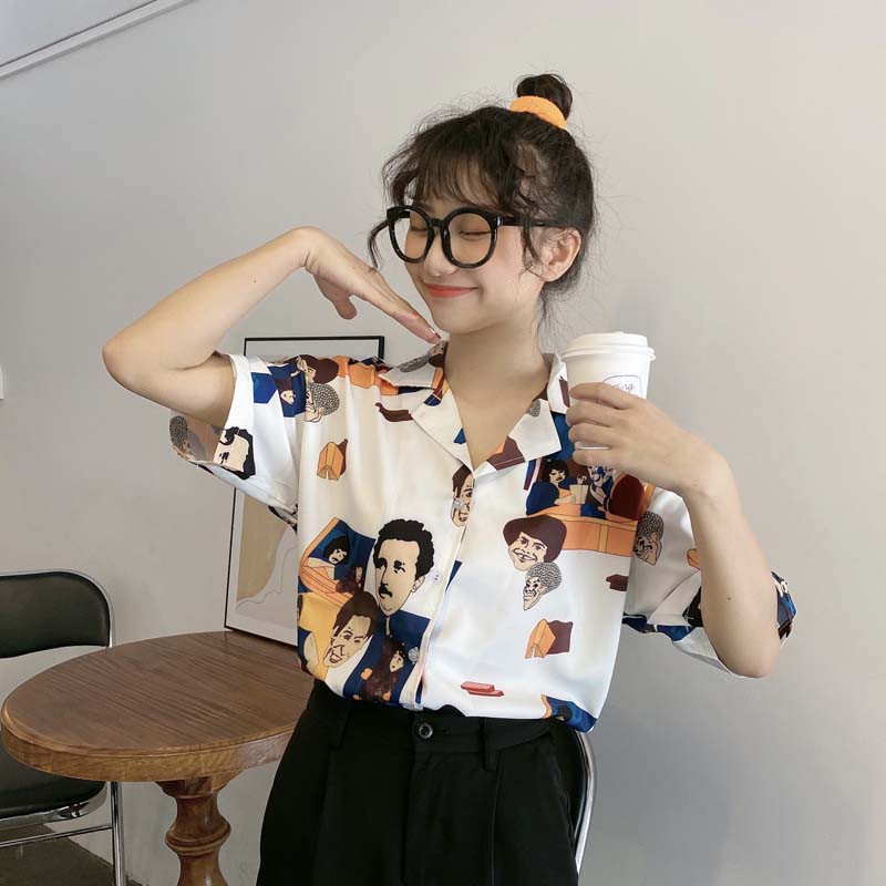 Áo Ngắn Tay In Họa Tiết Xinh Xắn Dành Cho Nữ