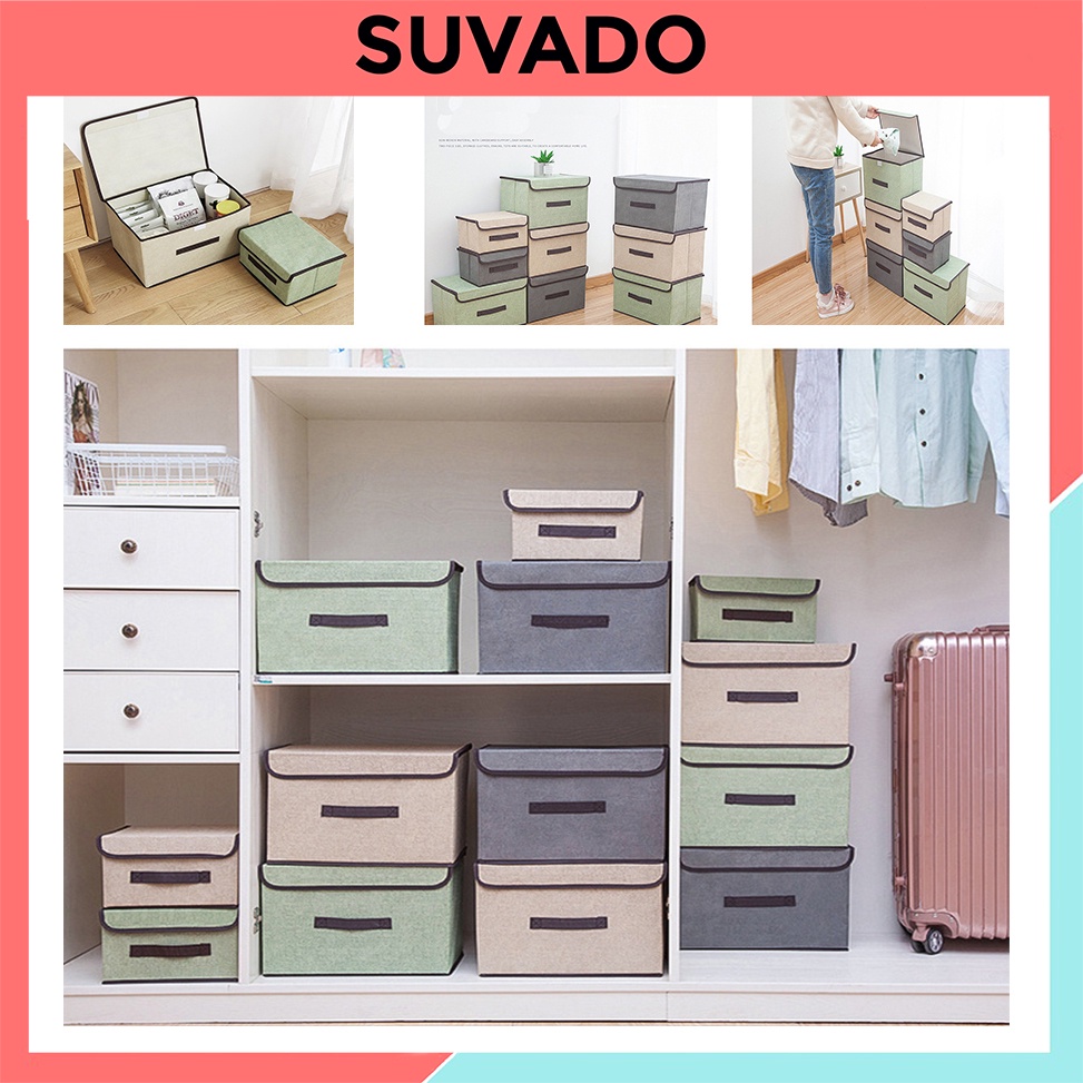 Hộp vải đựng đồ gấp gọn thùng đựng quần áo đồ lót đồ chơi đa năng bằng vải cứng, có nắp đậy HV01 SUVADO
