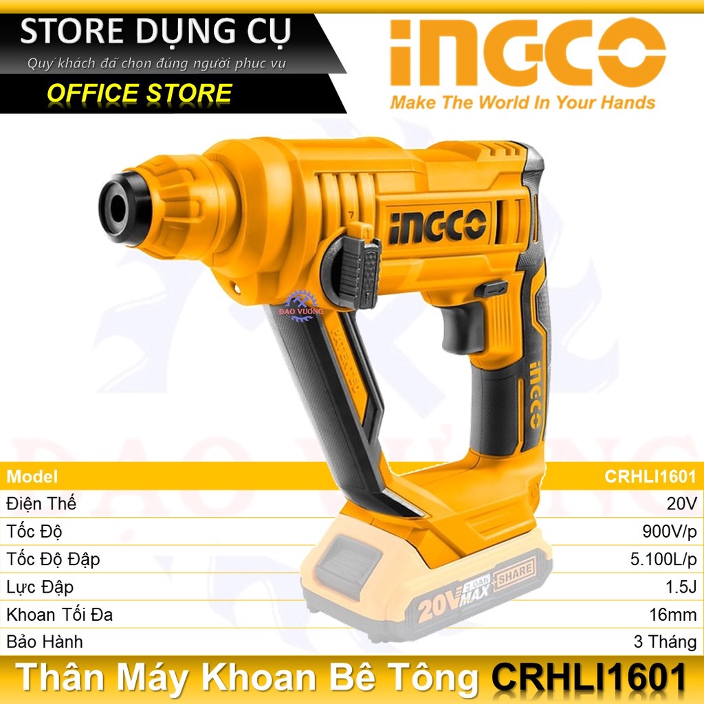 20V Máy khoan bê tông dùng pin Lithium INGCO CRHLI1601