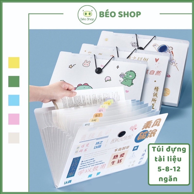 Túi đựng tài liệu A4 dạng 5 8 12 ngăn Béo shop cặp bằng nhựa dẻo cặp bảo quản file tài liệu hồ sơ tiện dụng