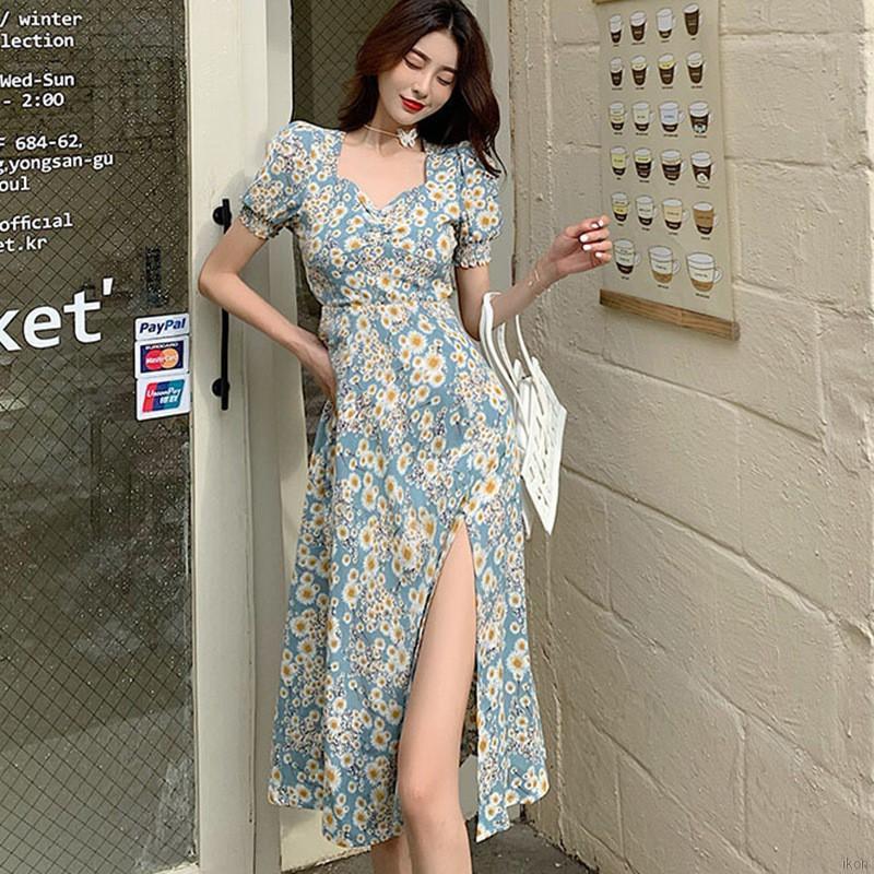 Đầm hoa tay phồng xinh xắn/ Đôi bông tai dành cho nữ