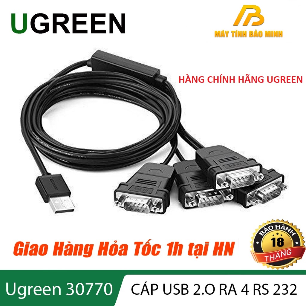 Cổng USB 2.0 to 4 cổng RS232 Dài 1,5m Ugreen 30770 - Hàng Chính Hãng