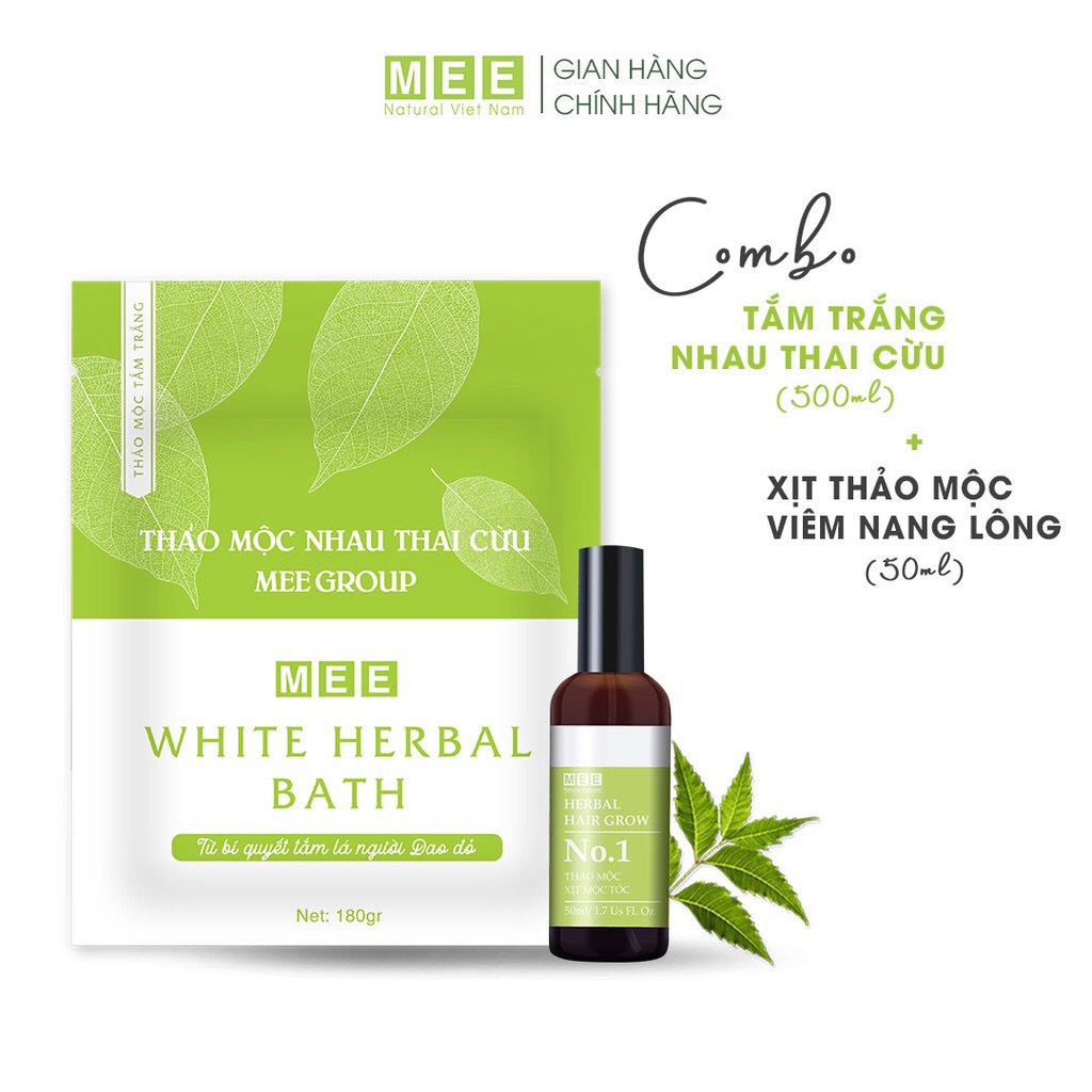 Combo Dưỡng Trắng, Dưỡng Ẩm MEE NATURAL - Tắm TrắngThảo Mộc Nhau Thai Cừu -Xịt Viêm Nang Lông