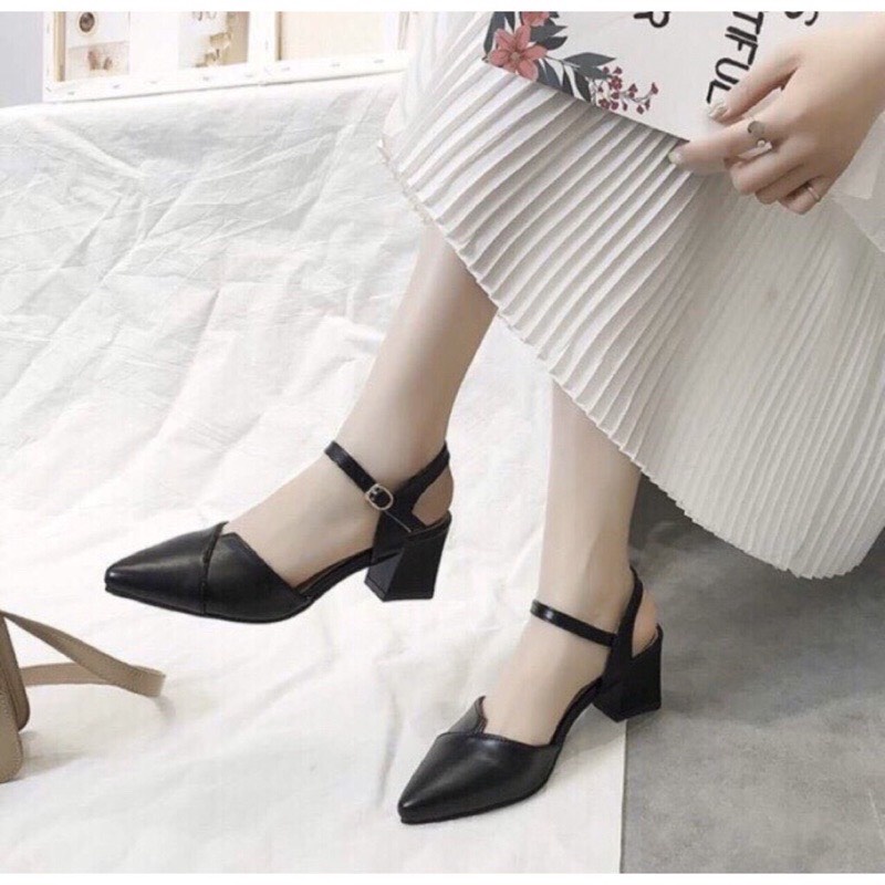 Giày Cao Gót Quai Hậu Nữ Thiết Kế Mũi Xếp Phong Cách Hàn Quốc Size 35 - 39