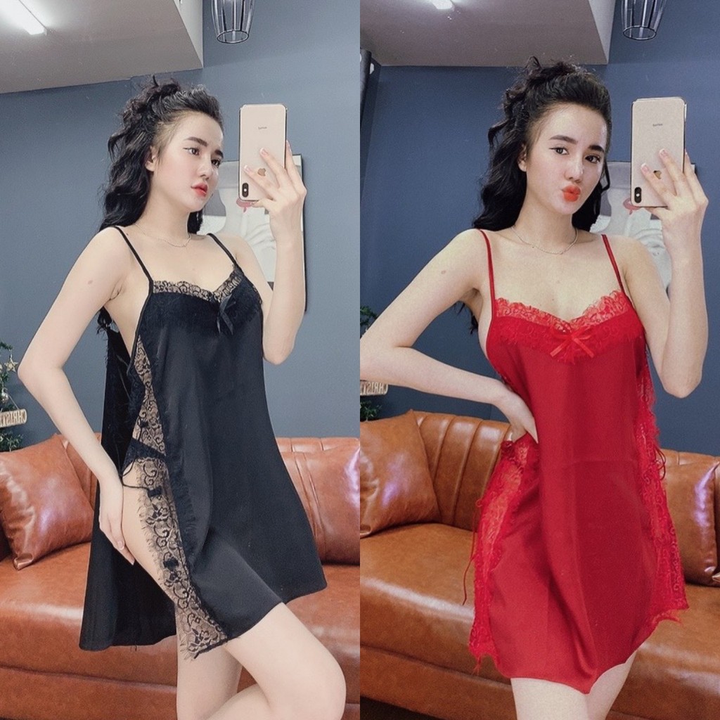 Váy ngủ sexy ❣️FREE SHIP❣️ Đầm ngủ sexy cột dây 1 Vải Satin <60kg