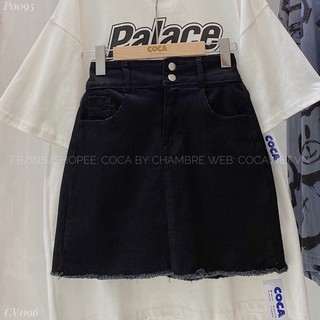 🎧 Chân váy bò đen cạp cao 2 cúc vải co giãn tôn dáng