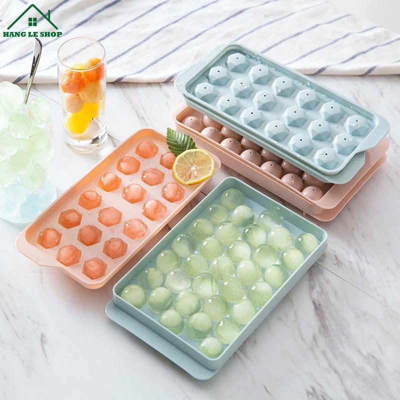 Khay đá silicon dẻo 33 ô làm đá tiện lợi, khuôn làm đá có nắp đậy thông minh hình bi