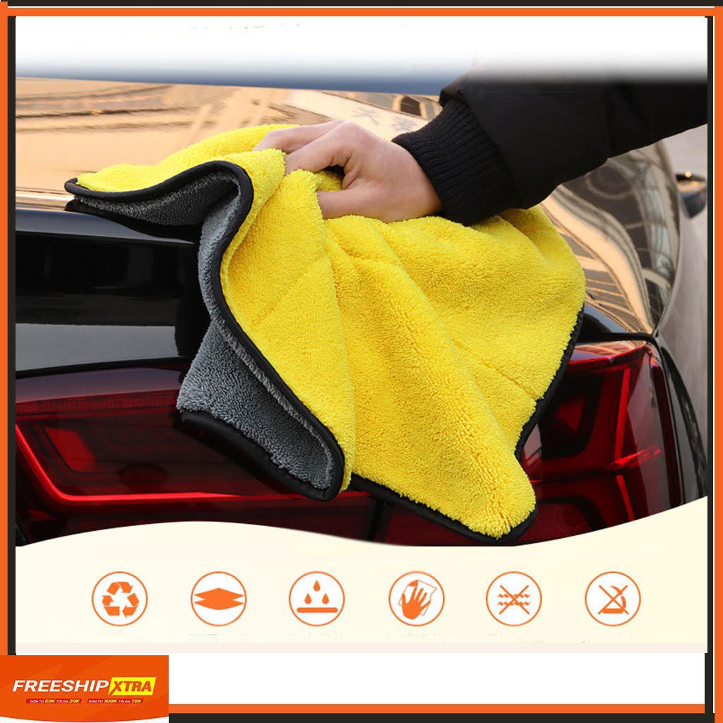 Khăn lau xe 2 lớp microfiber cao cấp mềm mịn siêu sạch siêu, thấm hút