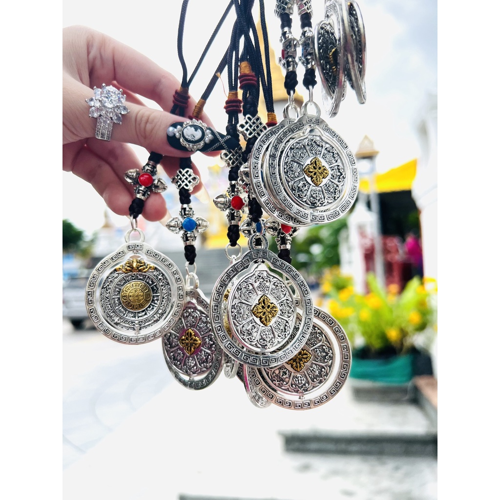 Dây treo ô tô, túi xách dạng xoay 2 mặt Bát Cát Tường & Cửu cung Văn Thù Bình An