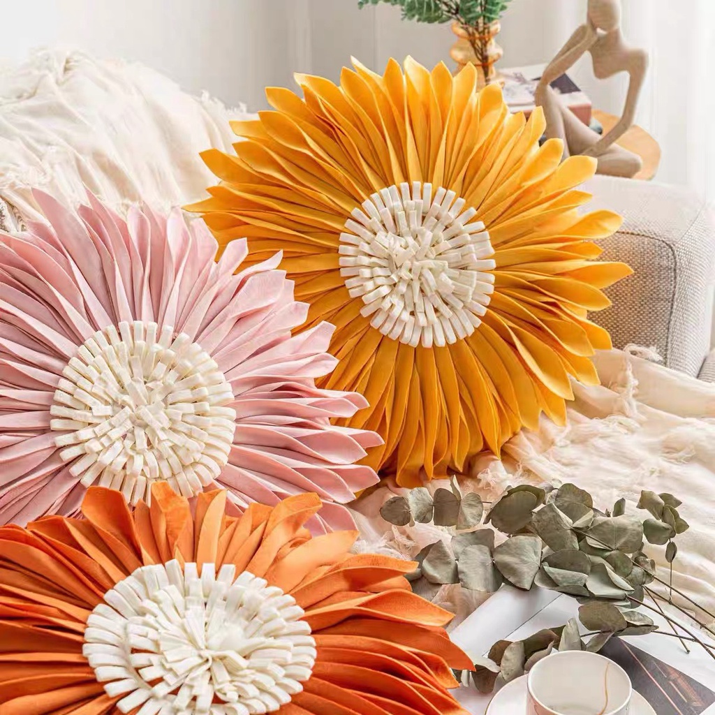 Gối trang trí hình bông hoa Hướng Dương độc đáo chất liệu nhung mịn phong cách sang trọng cao cấp LiMinHo Shop