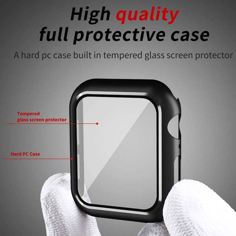 Ốp PC Cứng + Kính Cường Lực Bảo Vệ Màn Hình Cho Apple watch Series 8 41mm 45mm Series 7 6 5 SE 5 4 44MM iwatch Ultra 49MM watch 7