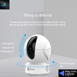 Camera Ezviz C6CN 720p Có cổng Lan Xoay 360 độ, đàm thoại 2 chiều [HT-61]