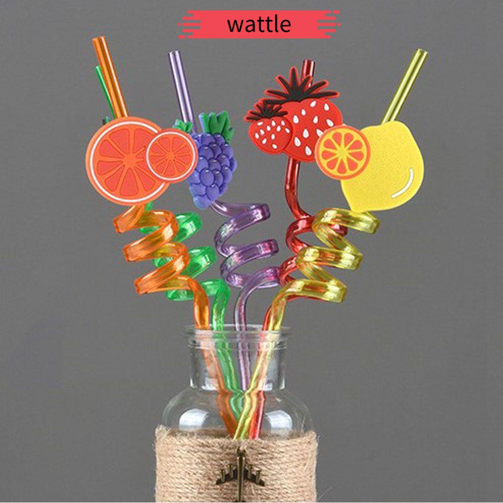 Set 1/5 ống hút nhựa nhiều màu họa tiết trái cây hoạt hình vui nhộn có thể tái sử dụng tiện lợi cho bé