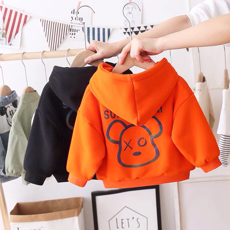 Áo hoodie nỉ bé trai Con Xinh phom rộng phản quang 7 màu 3 CHÚ GẤU,thời trang thu đông dành cho trẻ em từ 4 đến 10 tuổi