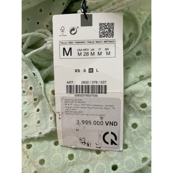 Đầm thêu maxi Zara xanh pastel săn sale sẵn size M