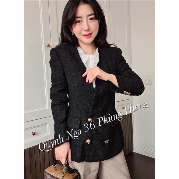 Blazer zara new tag màu đen dạ tweed