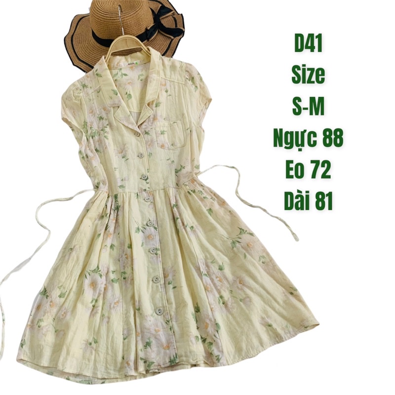 Đầm hoa nữ D41 dáng ngắn cổ vest eo chun dây cột rời 2hand Nhật si tuyển (ảnh thật)