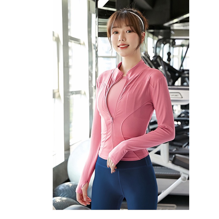 Áo khoác nữ thể thao tay dài có xỏ ngón, chất liệu co giãn 4 chiều, phù hợp tập gym, yoga, zumba
