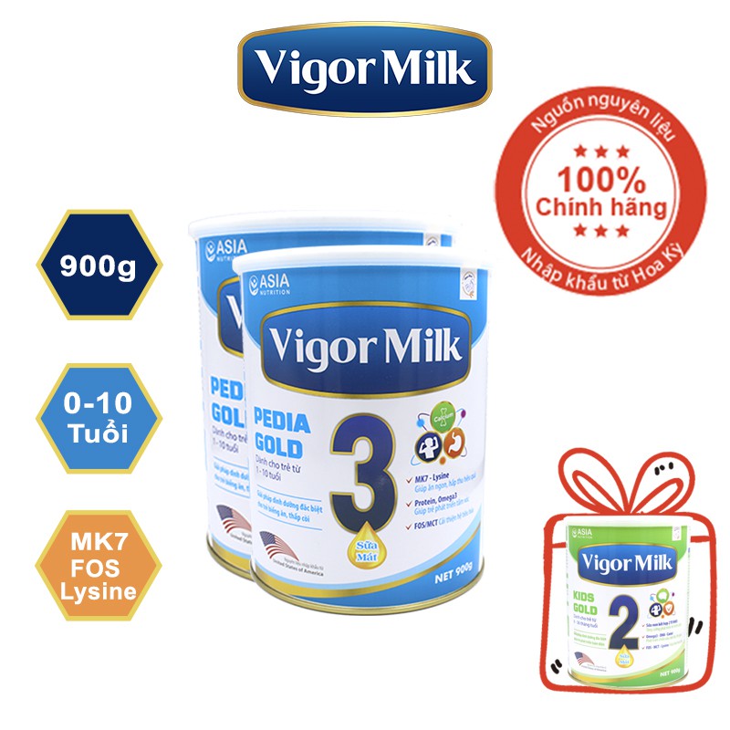 [TẶNG 1 KIDS GOLD 400G] COMBO 2 HỘP VIGOR MILK PEDIA GOLD 900G