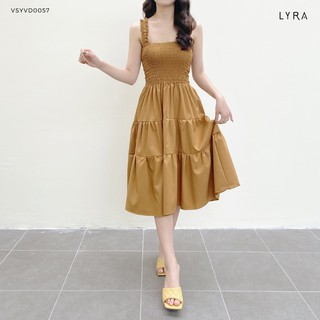 Váy hai dây nữ lyra, dáng xòe chun thân trên cách điệu 3 tầng nữ tính-vsyvd0057