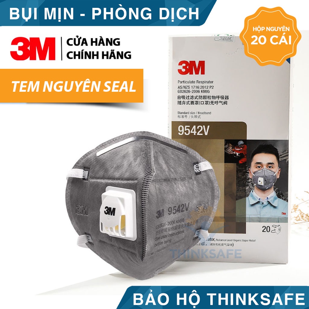 Khẩu trang có van 3M Thinksafe, thiết kế 3d, không đau tai, màu đen đẹp, vải kháng khuẩn, dùng cho y tế, bụi mịn - 9542V