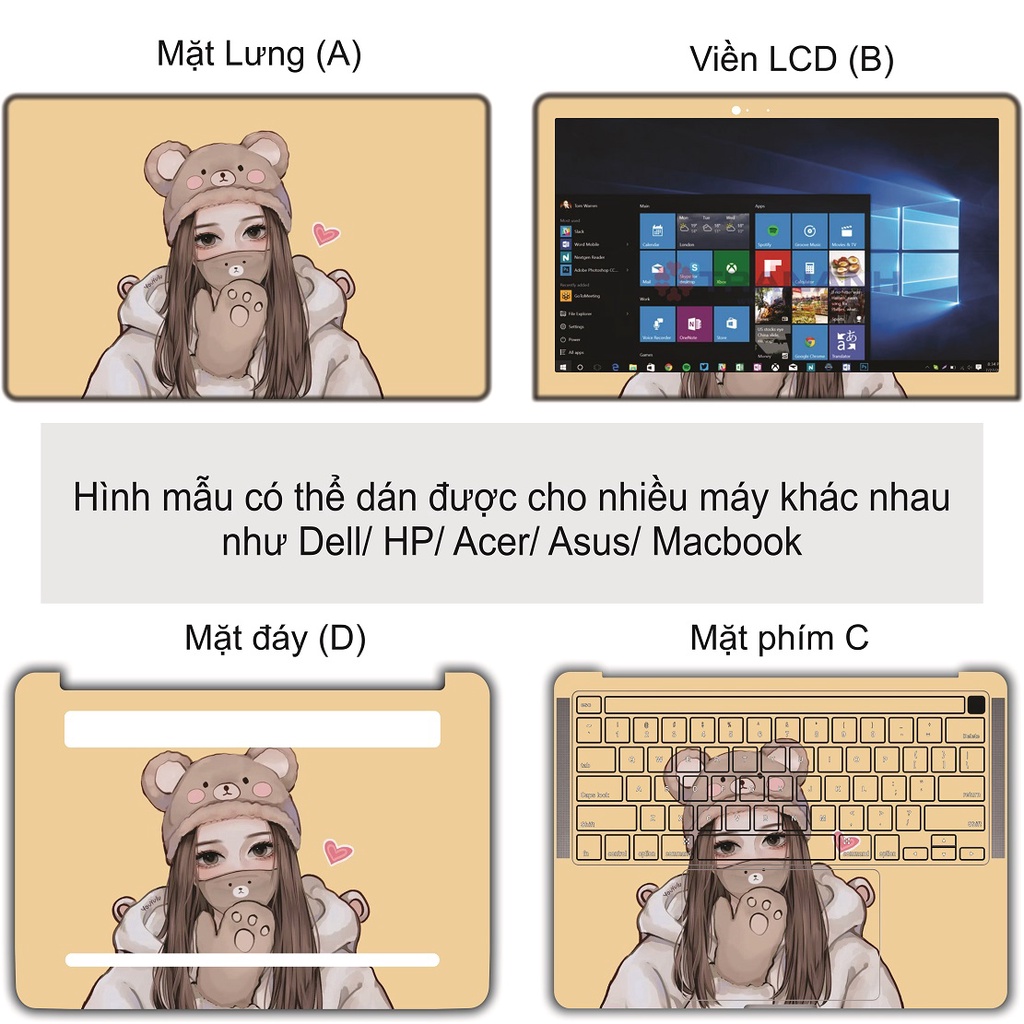 Miếng Dán Laptop - Mẫu Cô gái mùa đông cute - Dán cho Dell, Hp, Asus, Lenovo, Acer, MSI, Surface,Vaio, Macbook