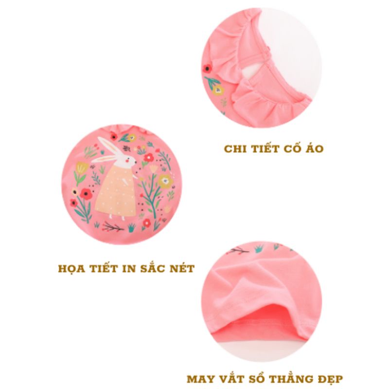 Áo Thun Bé Gái, Áo Cộc Tay Little Maven 100% Chất Cotton Mềm Mát Cho Bé 12-24kg Từ 2-7 Tuổi Hình Thỏ Hồng