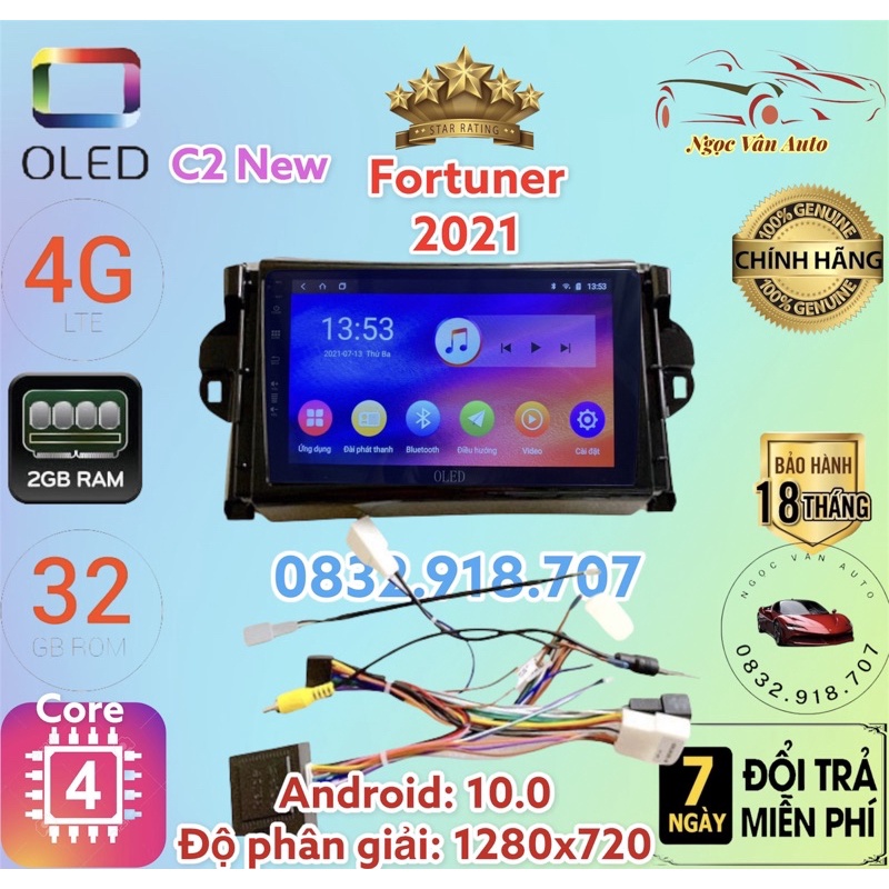 Màn hình Android OLED C2 theo Fortuner 2021 Kèm dưỡng canbus và jack nguồn zin theo xe