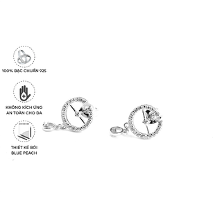 Khuyên Tai Bạc Blue Peach Vòng Tròn Thanh Ngang KT387