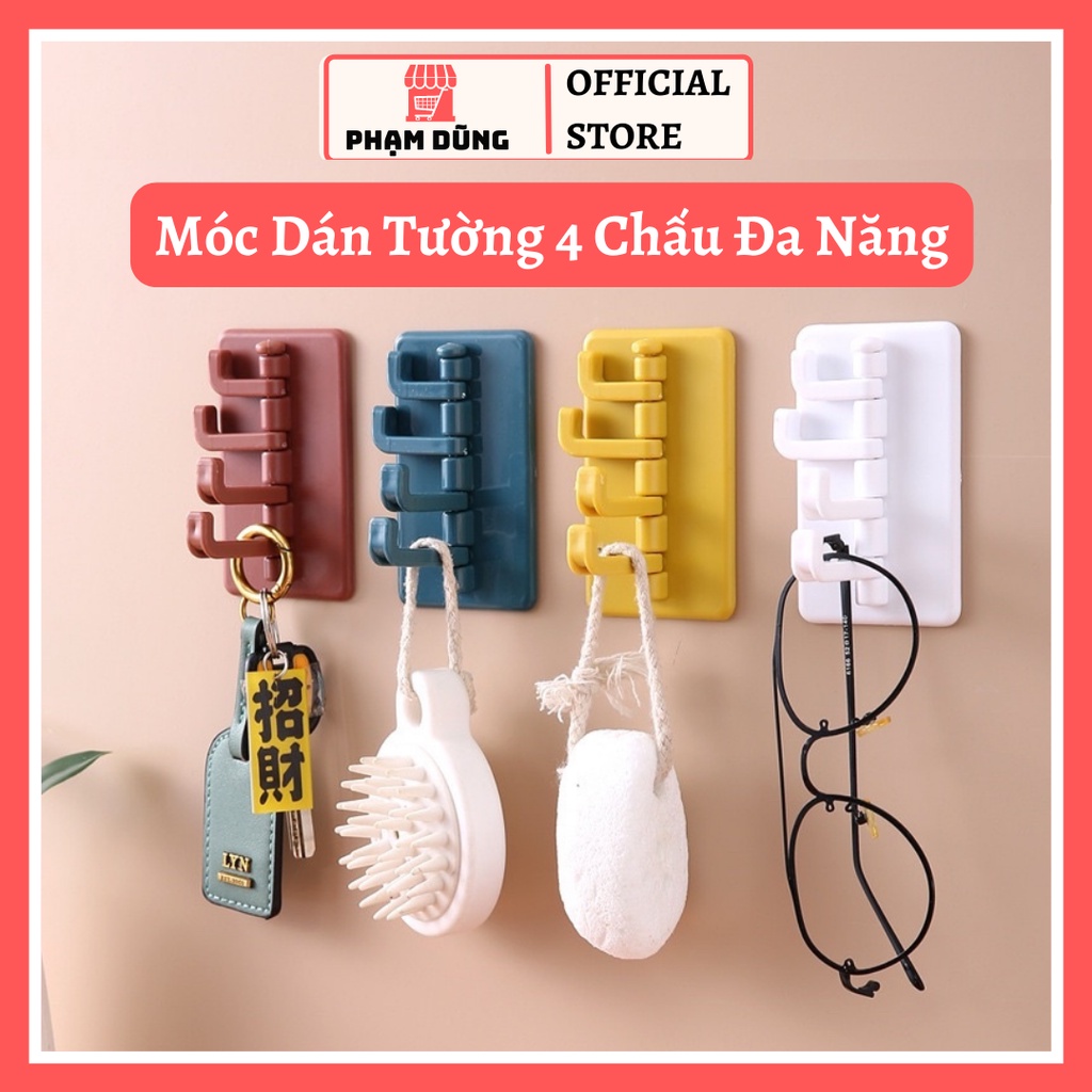 Móc Dán Tường 4 Chấu Đa Năng ,Móc treo đồ, chìa khóa, vật dụng, quần áo tiện ích