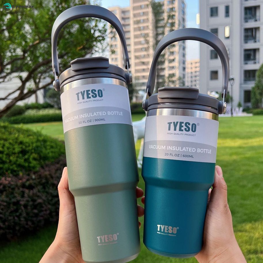 Tyeso Mới Cà Phê 2 Lớp Cách Nhiệt Lạnh Nồi Nước Di Động Băng Lớn Dung Tích Đôi Dây Thép Không Gỉ Uống xe Ô Tô Cốc Giữ Nhiệt Màu Cà Phê Cốc Tập Uống Giữ Nhiệt Có Ống Hút Mắt