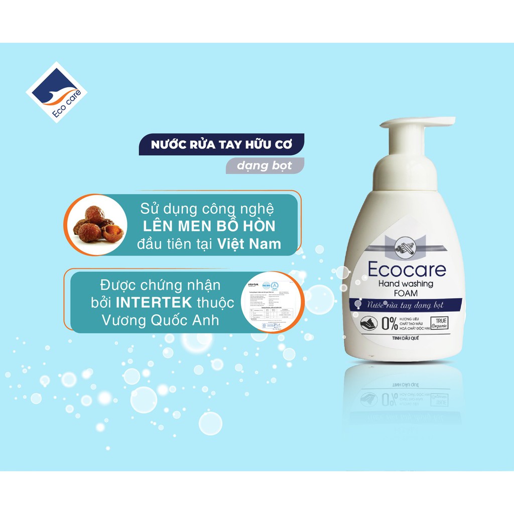 Nước Rửa Tay Bồ Hòn Hữu Cơ ECOCARE 1 lít - Tặng kèm vỏ chai 250ml - Sạch khuẩn, chăm sóc da tay, tinh dầu khử mùi