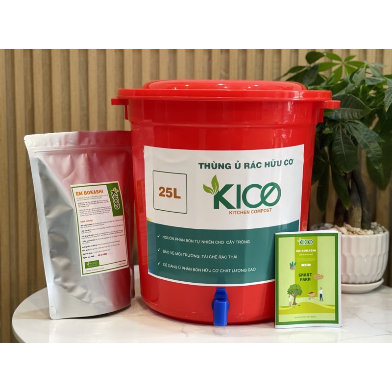 ✾Thùng ủ rác hữu cơ nhà bếp Kico loại 25L (Kèm 2Kg EM Bokashi)