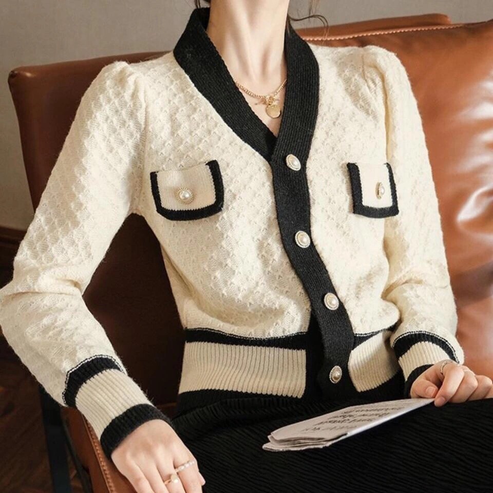 Áo khoác cardigan phối nút ngọc trai giả phong cách cổ điển dễ thương thời trang dành cho nữ
