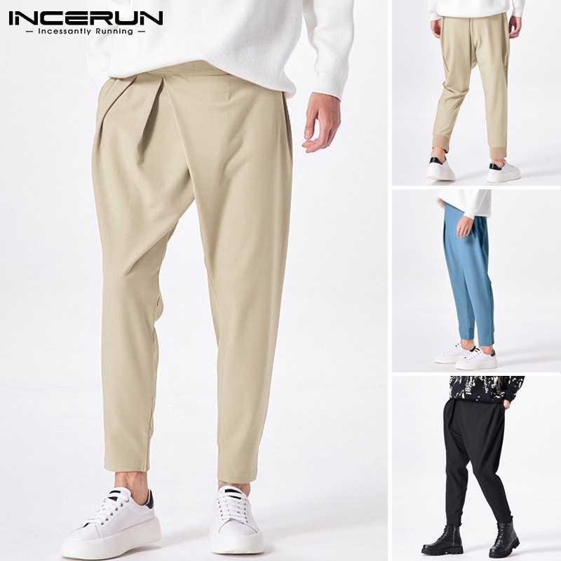 Quần dài hạ đáy INCERUN màu trơn đơn giản thời trang cho nam