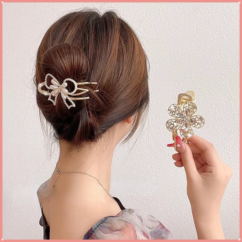 Kẹp Tóc Hình Nơ Lưng Đính Ngọc Trai Xinh Xắn Dành Cho Nữ