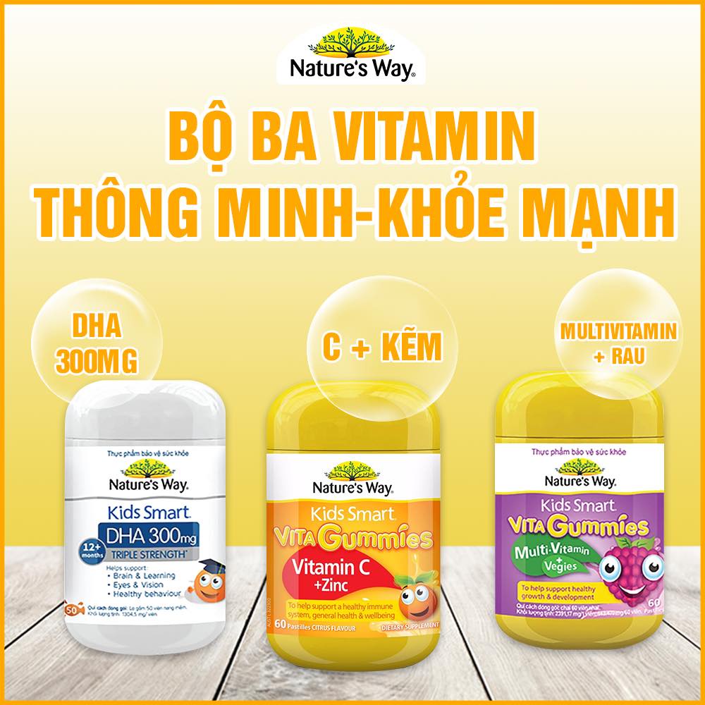 Kẹo Dẻo Vitamin C Kẽm Gummies NATURE'S WAY Bổ Sung Vitamin C Và Kẽm Cho Bé, Hộp 60 Viên