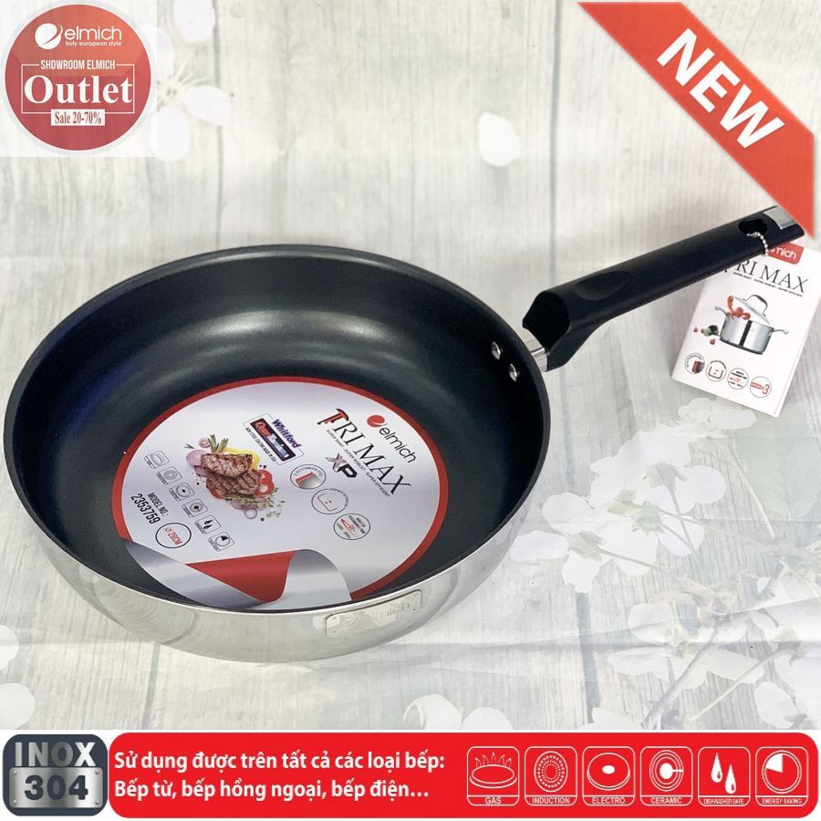 Chảo Xào,Rán Inox 304 2 lớp Đáy Liền Chống Dính ELMICH TrimaxXP EL3756 20cm/3757 24cm/3758 26cm/3759 28cm