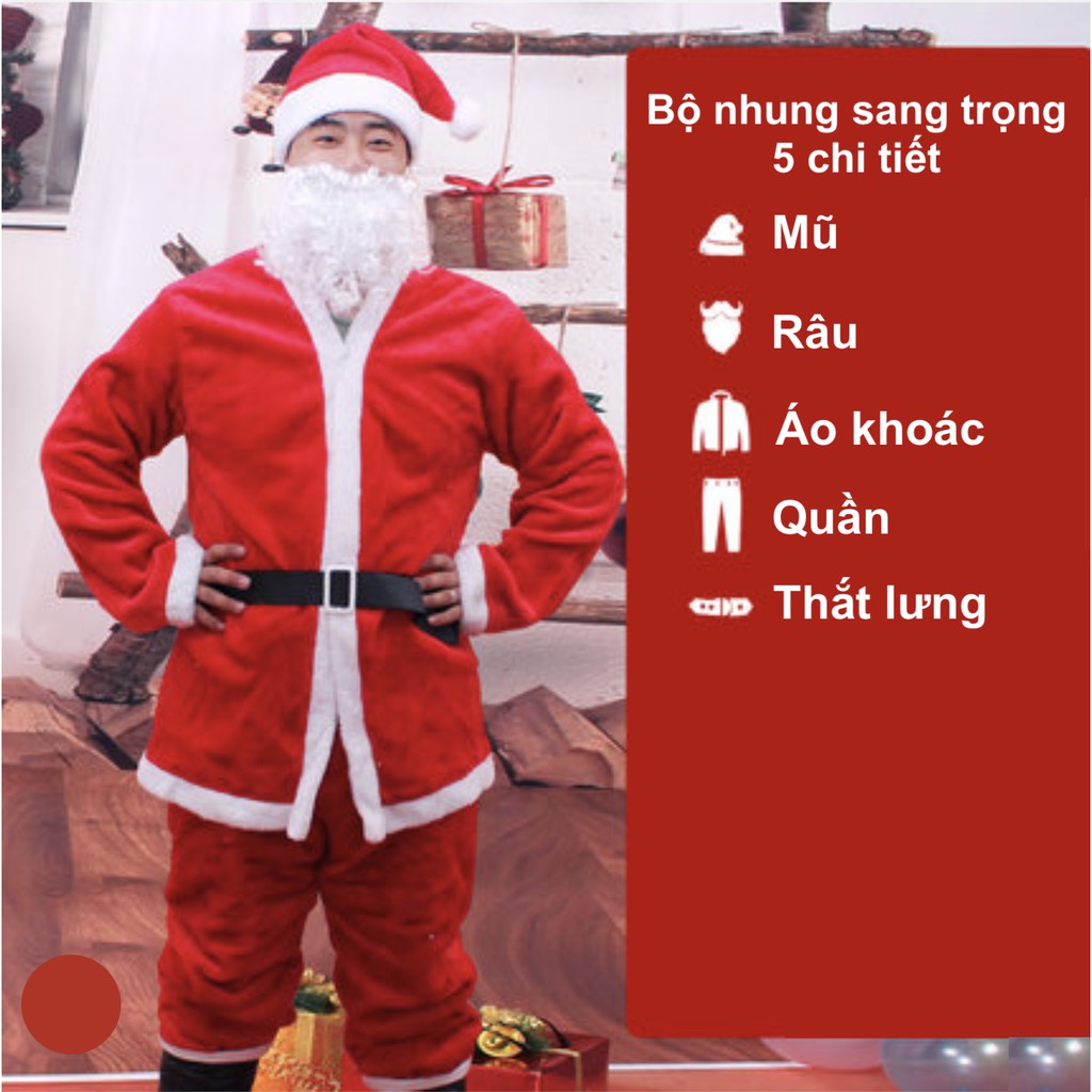 Bộ quần áo ông già Noel hay bộ trang phục noel người lớn vải nhung sang trọng 9 chi tiết
