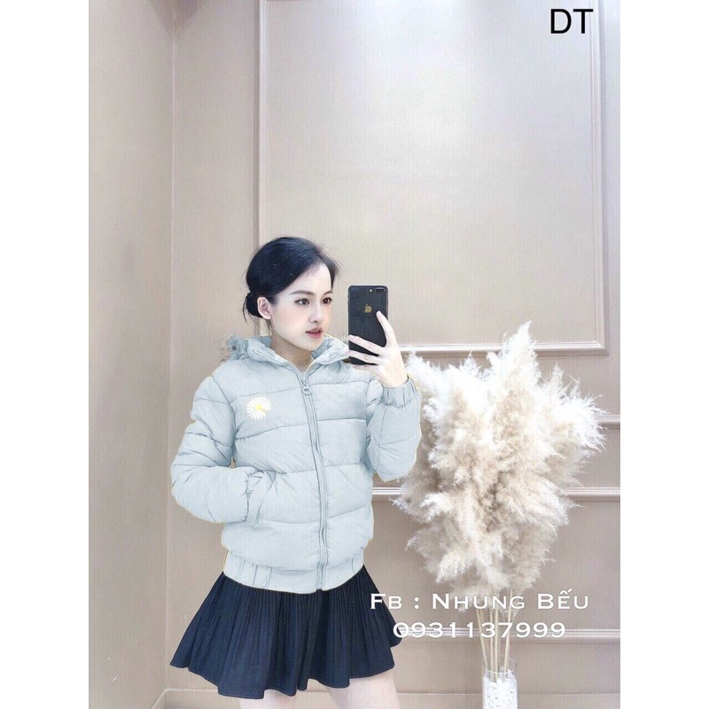 ÁO KHOÁC PHAO NỮ , ÁO PHAO MŨ LÔNG THÊU HOA CÚC CHẤT PHAO GIÓ SIZE M,L 40-62kg | BigBuy360 - bigbuy360.vn