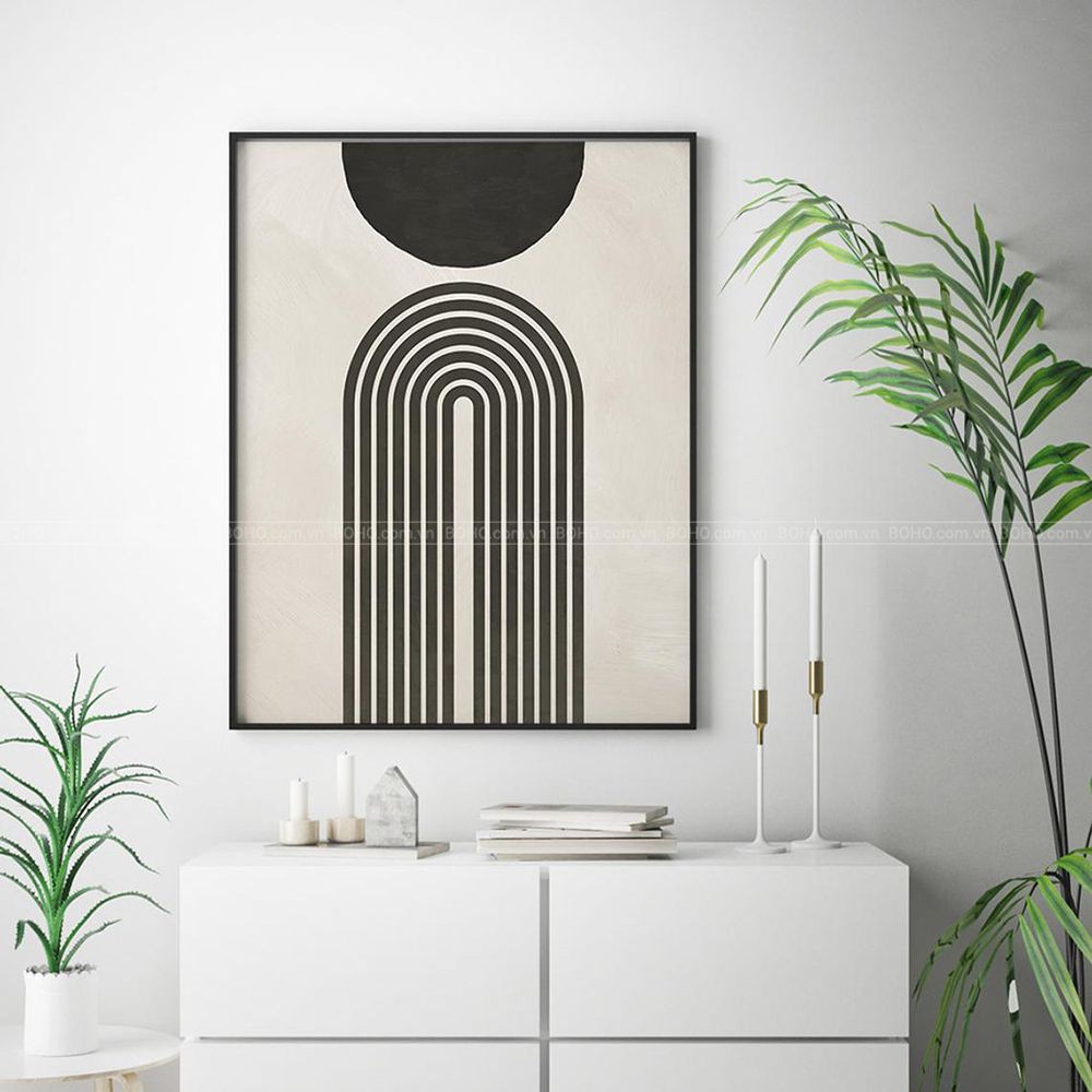 Tranh BOHO trừu tượng 50*70cm - Tranh canvas treo tường phòng khách phòng ngủ, tặng đinh 3 chân treo tranh.