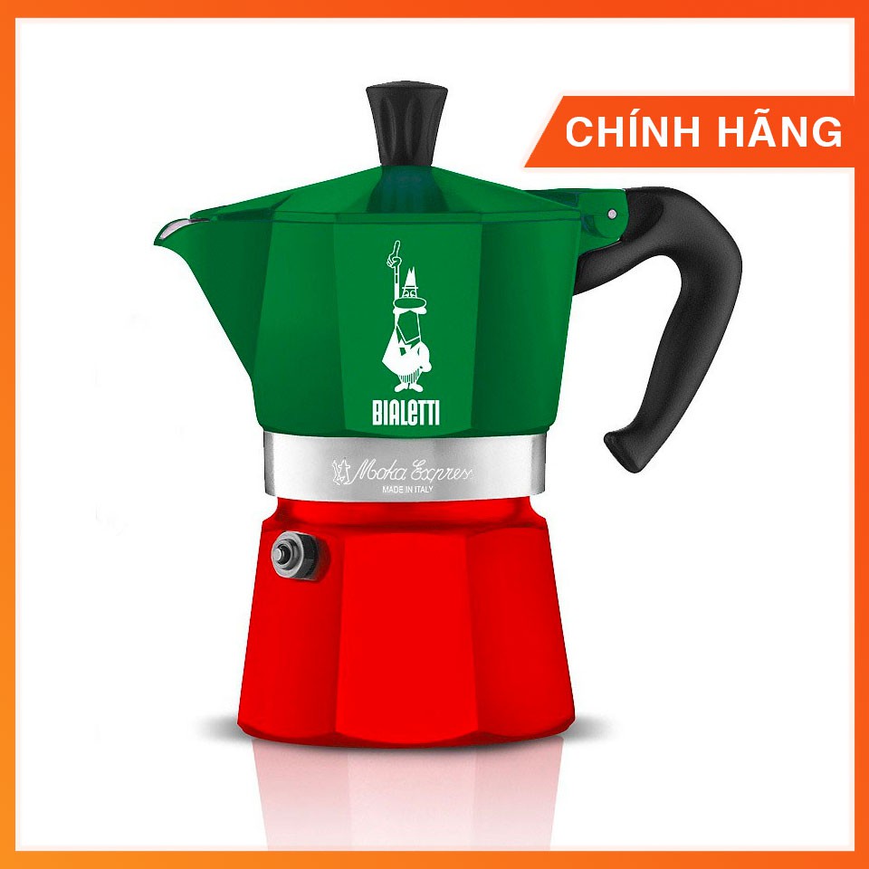 Ấm cà phê Ý Bialetti Moka Express phiên bản màu cờ Ý 3 cup | made in Italy