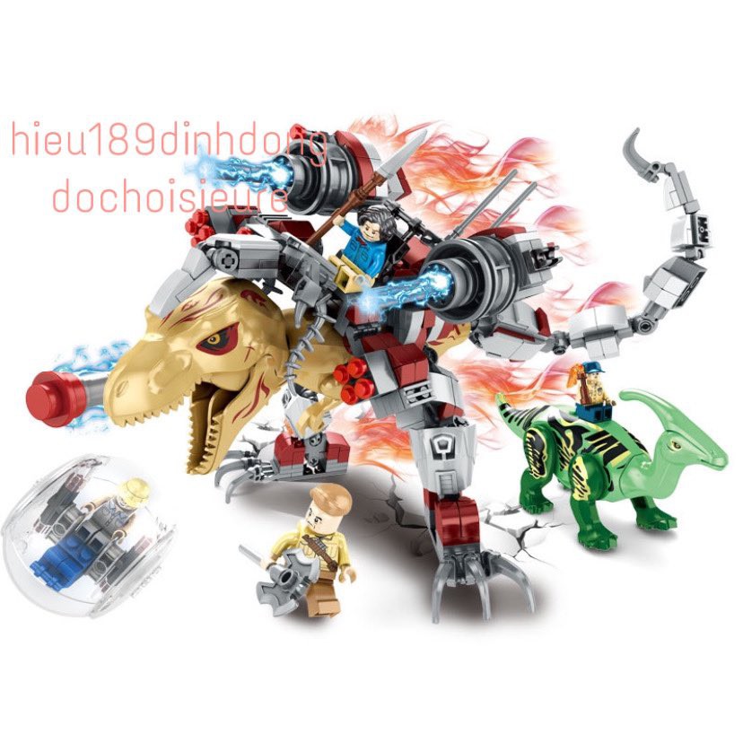 Lắp Ráp xếp hình Lego Jurassic World Dinosaur 98010 : Khủng long bạo chúa t rex chiến đấu hiện đại 522+ mảnh